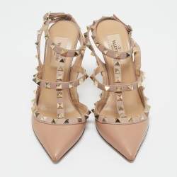 Pre Owned Valentino Beige Leather Rockstud Cage Pumps Size 36.5