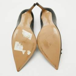 Pre Owned Valentino Dark Green Leather Bow Cut Out Pointed Toe Pumps Size 38.5