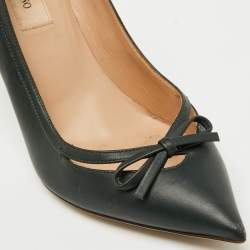 Pre Owned Valentino Dark Green Leather Bow Cut Out Pointed Toe Pumps Size 38.5