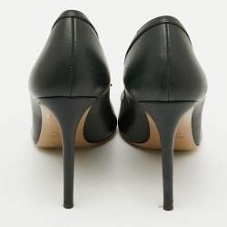 Pre Owned Valentino Dark Green Leather Bow Cut Out Pointed Toe Pumps Size 38.5