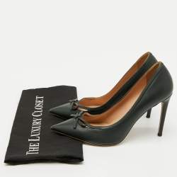 Pre Owned Valentino Dark Green Leather Bow Cut Out Pointed Toe Pumps Size 38.5