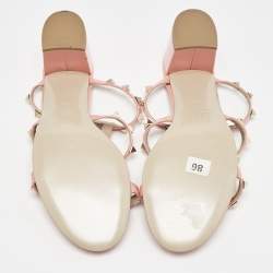 Pre Owned Valentino Pink Patent Rockstud Block Heel Slide Sandals Size 41
