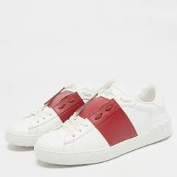 Valentino White/Red Leather Open Sneakers Size 40