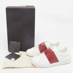 Valentino White/Red Leather Open Sneakers Size 40