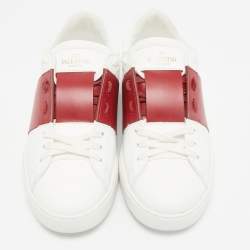 Valentino White/Red Leather Open Sneakers Size 40