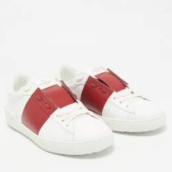 Valentino White/Red Leather Open Sneakers Size 40