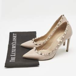 Pre Owned Valentino Poudre Pink Leather Rockstud Pumps Size 37.5