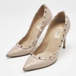 Pre Owned Valentino Poudre Pink Leather Rockstud Pumps Size 37.5