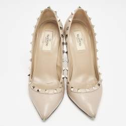 Pre Owned Valentino Poudre Pink Leather Rockstud Pumps Size 37.5