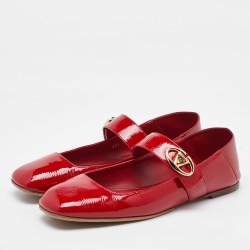 Pre Owned Valentino Red Patent Leather VLogo Locker Mary Jane Ballet Flats Size 37.5
