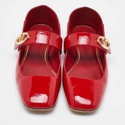 Pre Owned Valentino Red Patent Leather VLogo Locker Mary Jane Ballet Flats Size 37.5