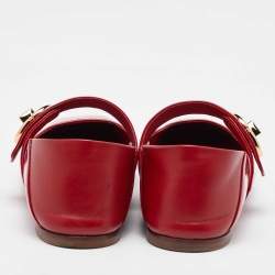 Pre Owned Valentino Red Patent Leather VLogo Locker Mary Jane Ballet Flats Size 37.5