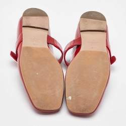 Pre Owned Valentino Red Patent Leather VLogo Locker Mary Jane Ballet Flats Size 37.5