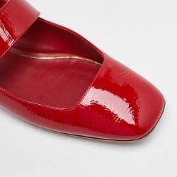 Pre Owned Valentino Red Patent Leather VLogo Locker Mary Jane Ballet Flats Size 37.5