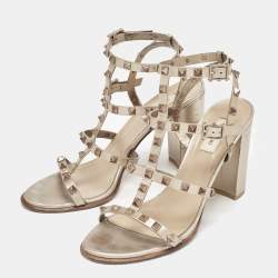 Valentino Metallic Gold Leather Rockstud Ankle Strap Sandals Size 40.5