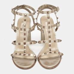 Valentino Metallic Gold Leather Rockstud Ankle Strap Sandals Size 40.5