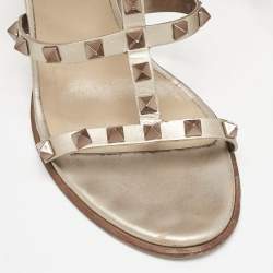 Valentino Metallic Gold Leather Rockstud Ankle Strap Sandals Size 40.5