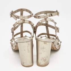 Valentino Metallic Gold Leather Rockstud Ankle Strap Sandals Size 40.5