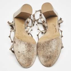 Valentino Metallic Gold Leather Rockstud Ankle Strap Sandals Size 40.5