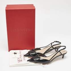 Pre Owned Valentino Black Patent Leather VLogo Slingback Pumps Size 38