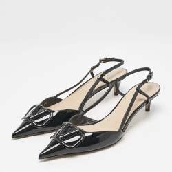 Pre Owned Valentino Black Patent Leather VLogo Slingback Pumps Size 38