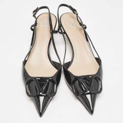 Pre Owned Valentino Black Patent Leather VLogo Slingback Pumps Size 38
