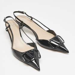 Pre Owned Valentino Black Patent Leather VLogo Slingback Pumps Size 38