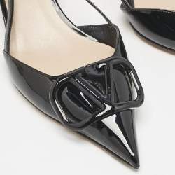 Pre Owned Valentino Black Patent Leather VLogo Slingback Pumps Size 38
