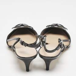 Pre Owned Valentino Black Patent Leather VLogo Slingback Pumps Size 38