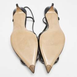 Pre Owned Valentino Black Patent Leather VLogo Slingback Pumps Size 38