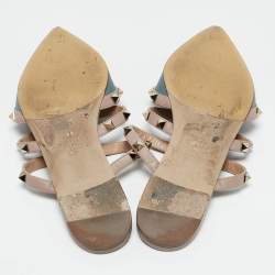 Valentino Beige/Blue Leather Pointed Toe Rockstud Flat Mules Size 39.5