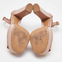 Pre Owned Valentino Beige Patent Leather One Stud Platform Ankle Strap Sandals Size 36