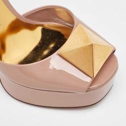 Pre Owned Valentino Beige Patent Leather One Stud Platform Ankle Strap Sandals Size 36