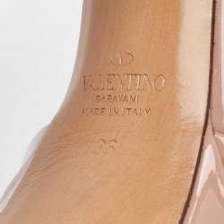 Pre Owned Valentino Beige Patent Leather One Stud Platform Ankle Strap Sandals Size 36