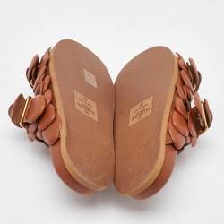 Pre Owned Valentino Brown Leather Atelier 03 Rose Edition Flat Slide Sandals Size 37