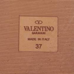 Pre Owned Valentino Brown Leather Atelier 03 Rose Edition Flat Slide Sandals Size 37