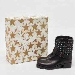 Valentino Black Leather Rockstud Biker Boots Size 37.5
