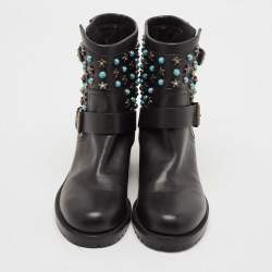 Valentino Black Leather Rockstud Biker Boots Size 37.5