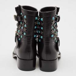 Valentino Black Leather Rockstud Biker Boots Size 37.5