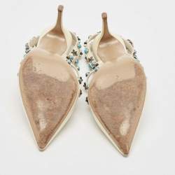 Pre Owned Valentino White Patent and Leather Rockstud Ankle Strap Pumps Size 37