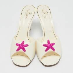 Pre Owned Valentino Off White Leather Escape Slide Sandals Size 39.5