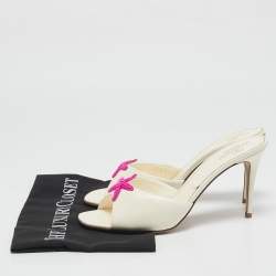 Pre Owned Valentino Off White Leather Escape Slide Sandals Size 39.5