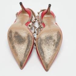Valentino Red/Beige Leather Rockstud Caged Pumps Size 36.5