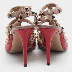 Valentino Red/Beige Leather Rockstud Caged Pumps Size 36.5