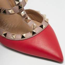 Valentino Red/Beige Leather Rockstud Caged Pumps Size 36.5