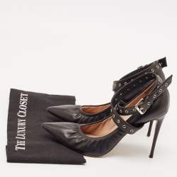 Valentino Black Leather Grommet Love Latch Pumps Size 39.5
