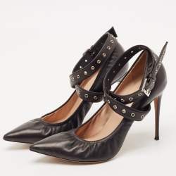 Valentino Black Leather Grommet Love Latch Pumps Size 39.5