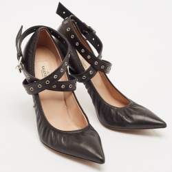 Valentino Black Leather Grommet Love Latch Pumps Size 39.5