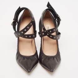 Valentino Black Leather Grommet Love Latch Pumps Size 39.5