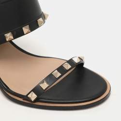 Valentino Black Leather Rockstud Slingback Sandals Size 37.5